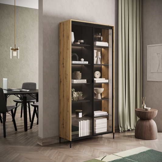 Witryna Trend wysoka nowoczesna podświetlana dąb artisan