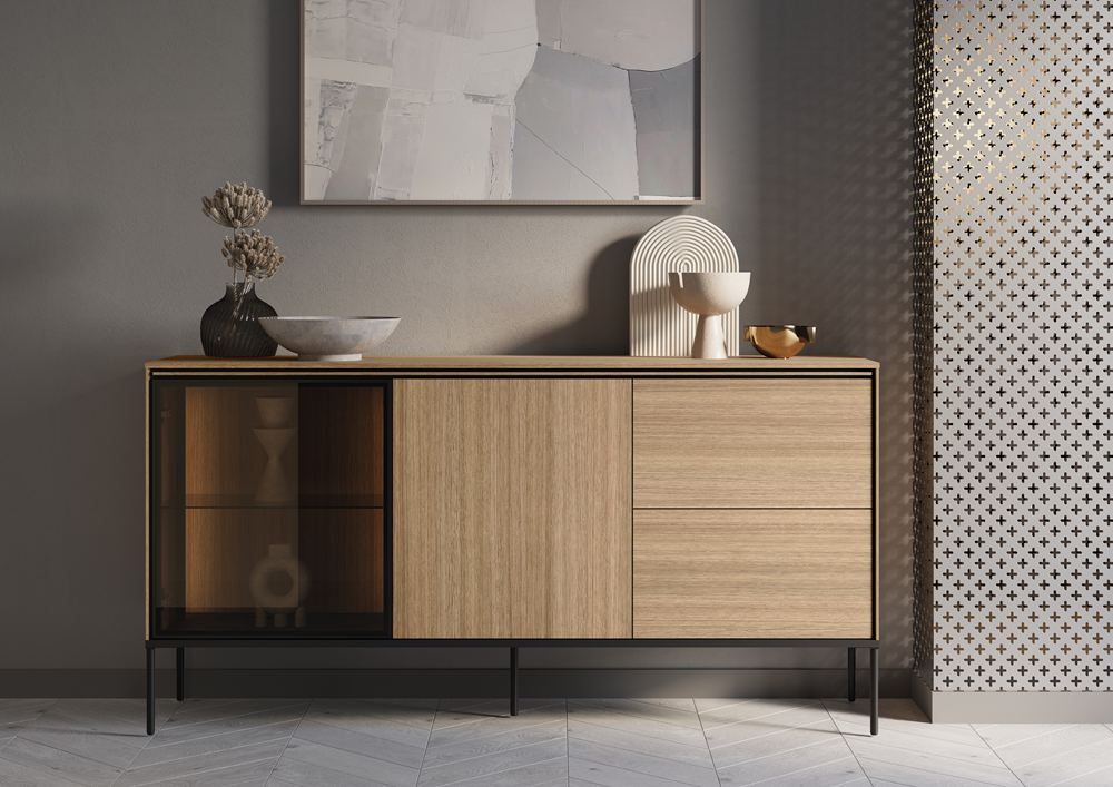 VISSO VI-05 - komoda 1d1w2s z oświetleniem - dąb linearny