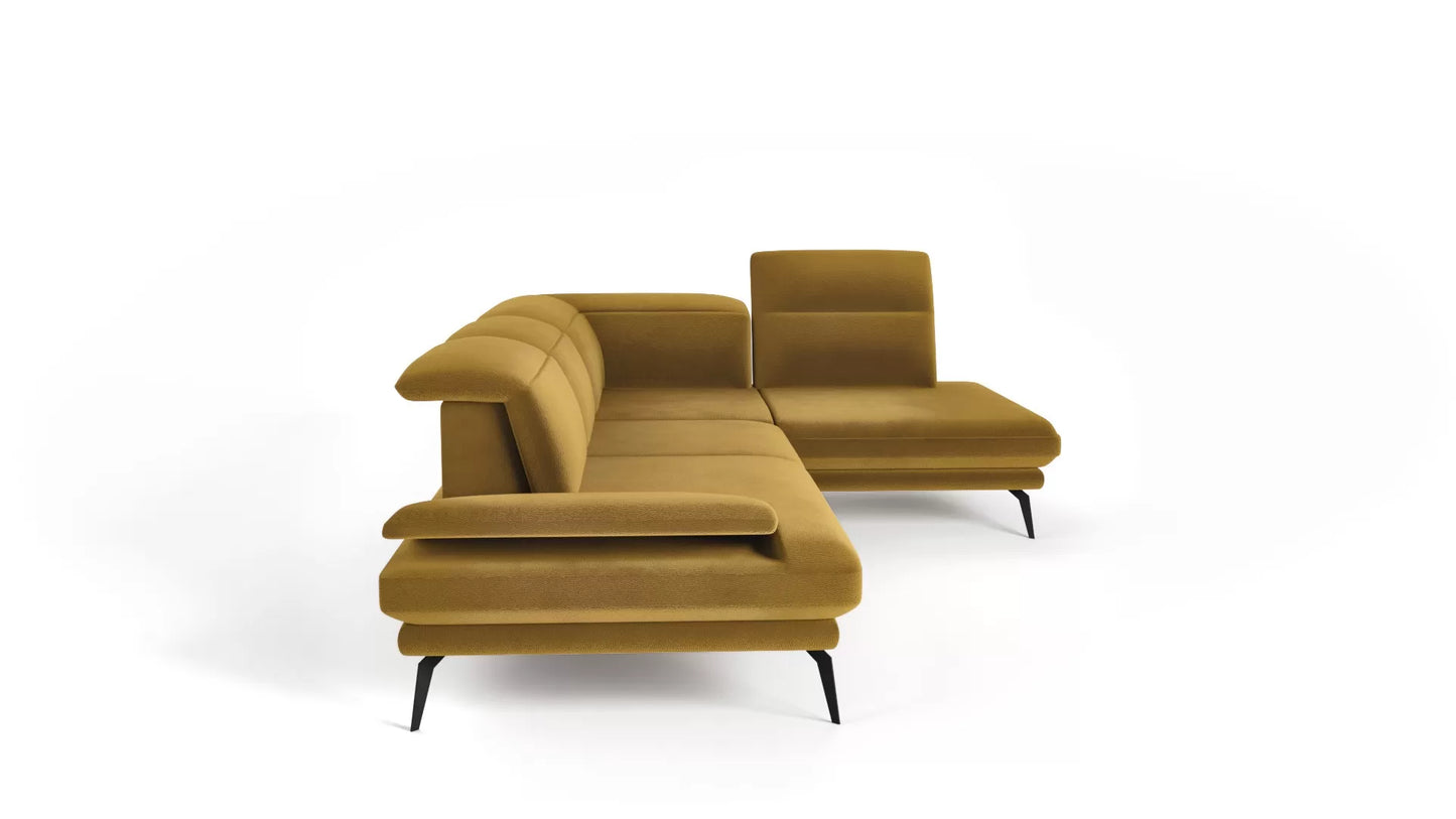 Narożnik Adel 5os. prawy nowoczesny musztardowy metalowe nogi