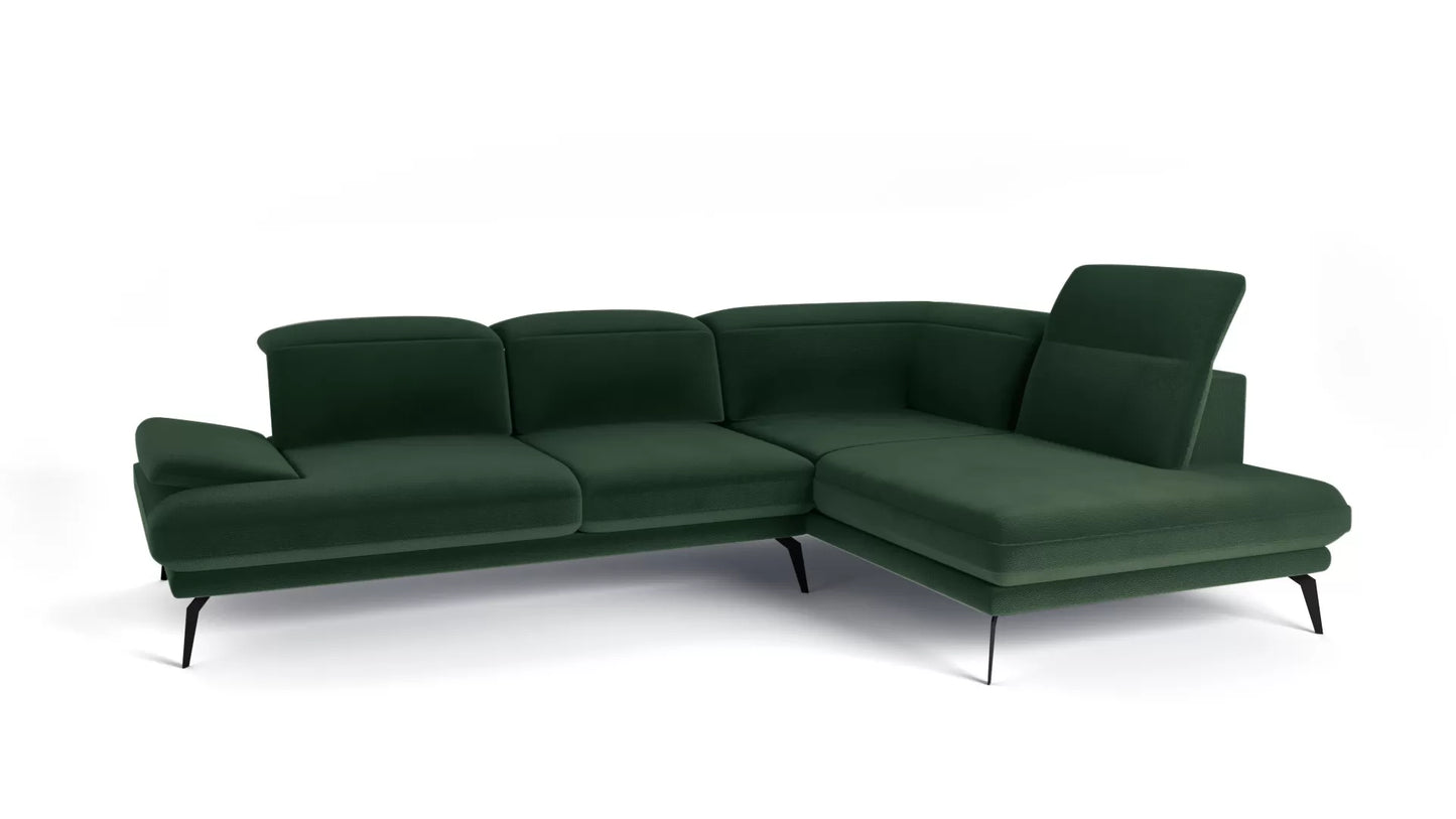 Narożnik Adel 5os. prawy ciemnozielony nowoczesny metalowe nogi