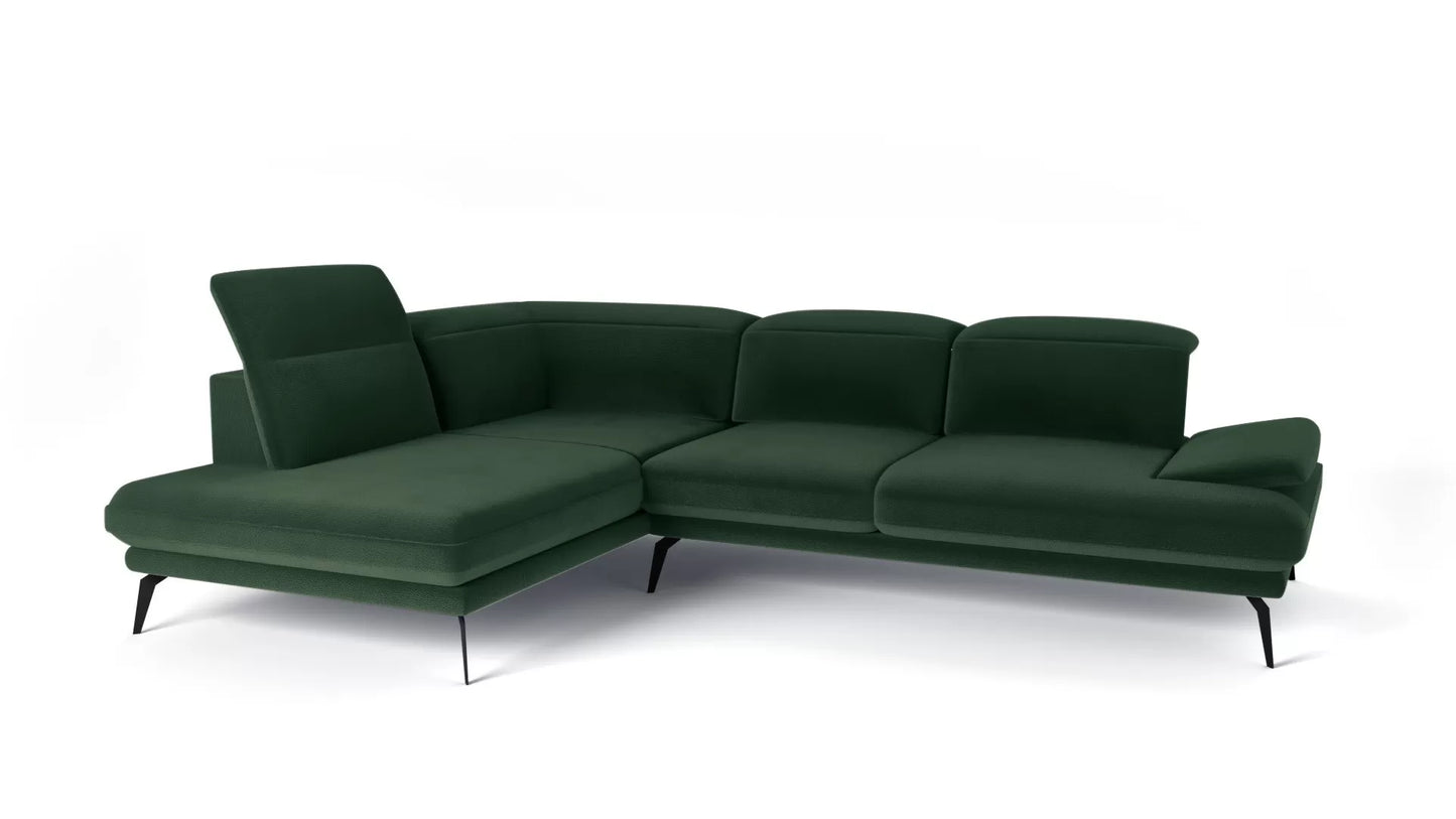 Narożnik Adel 5os. lewy ciemnozielony nowoczesny metalowe nogi