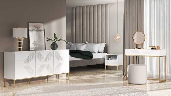 Szafka nocna Clearing biały mat nózki metalowe złote