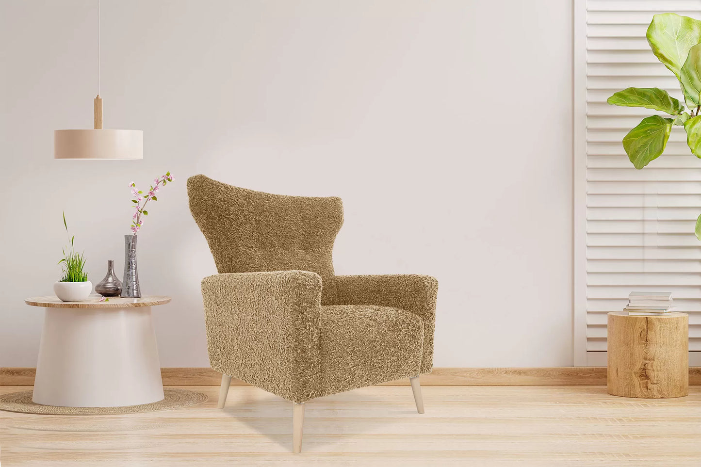 Fotel Vila ciemny beżowy boucle