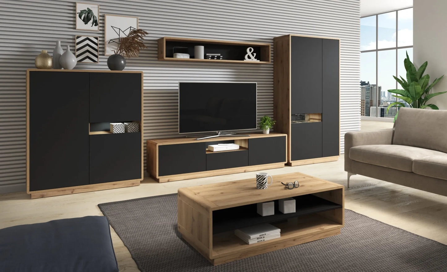 Komoda Aston wnęki czarny mat duża