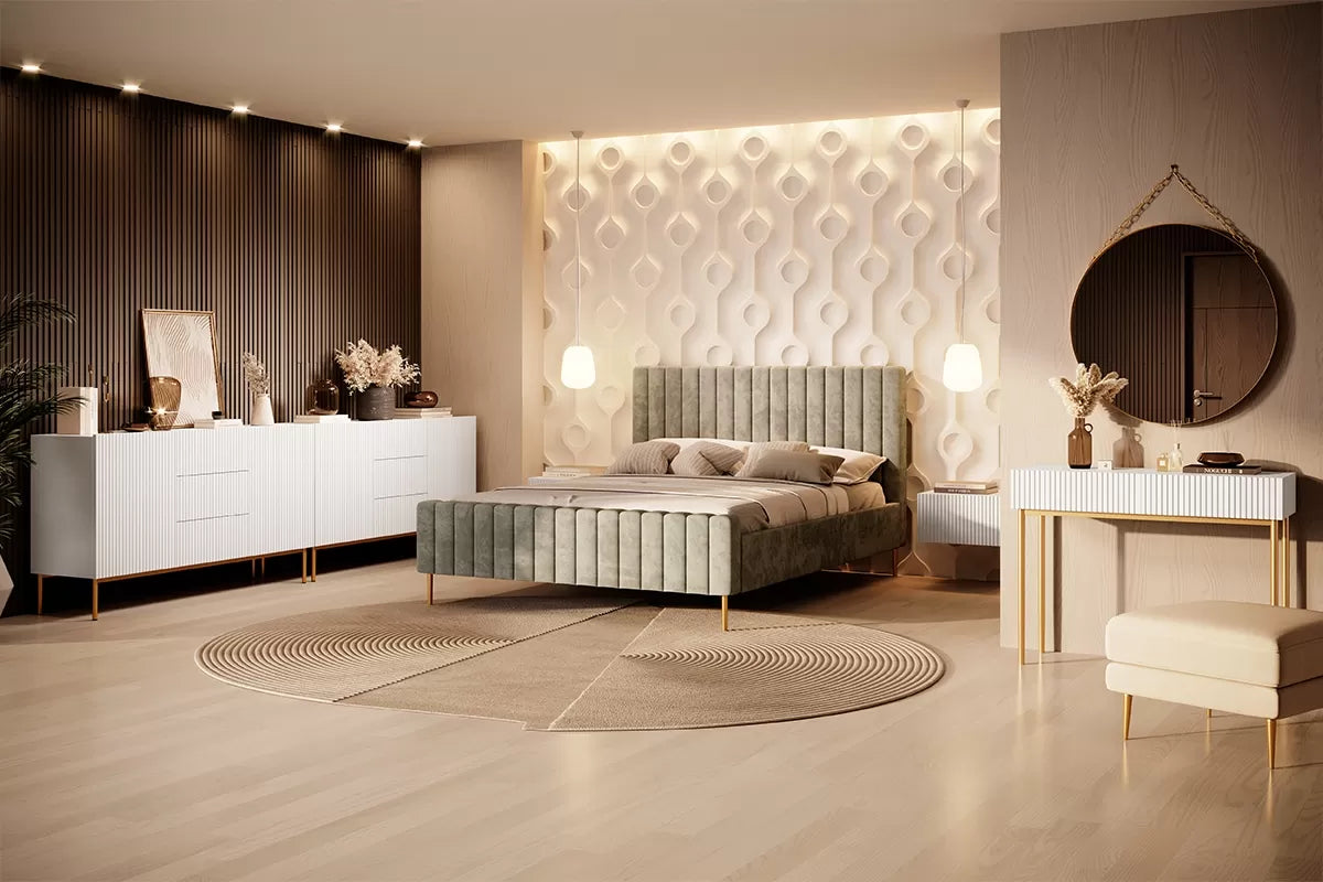 Konsola Nicole frez biały mat złote nóżki