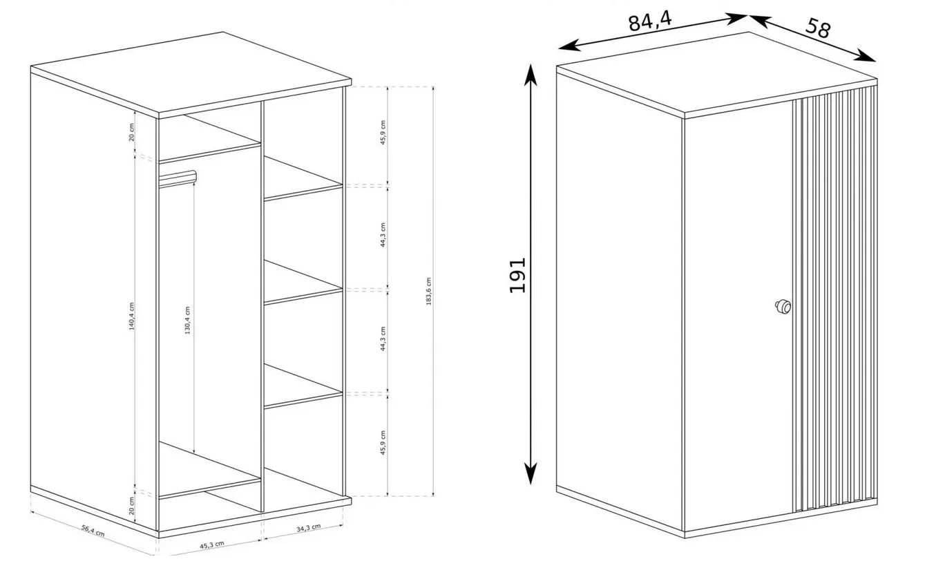 Szafa Cali dwudrzwiowa lamele nowoczesna