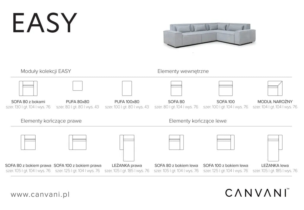 Narożnik Easy duży nowoczesny moduł szary