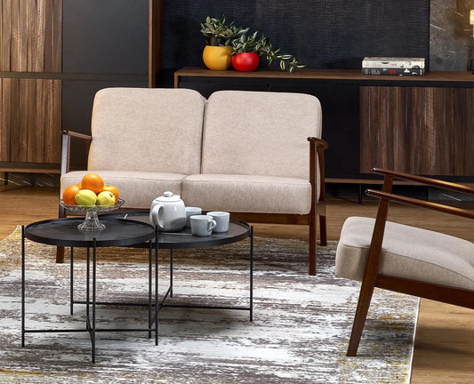 Sofa Milano 2os beżowa drewniane podłokietniki