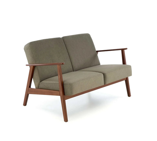 Sofa Milano 2os oliwkowa drewniane podłokietniki