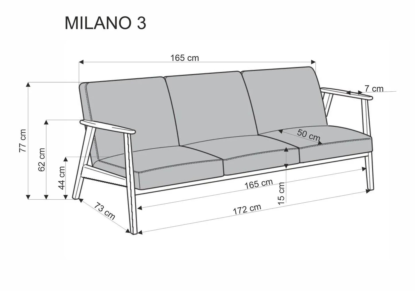 Sofa Milano 3os niebieska drewniane