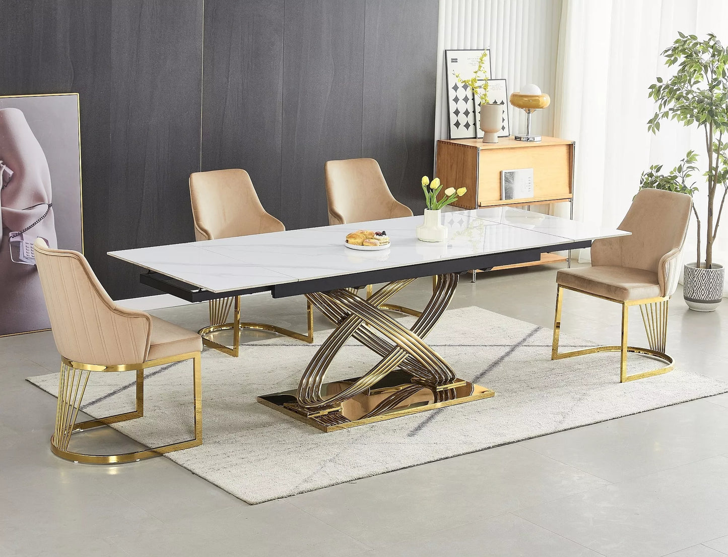 Stół Hermes II biały efekt marmuru złoto