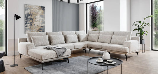 Narożnik Sorano duży podkowa nowoczesny beż metalowe nogi