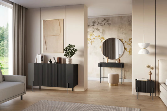 Komoda Malmi 150 trzydrzwiowa czarne metalowe czarne nogi