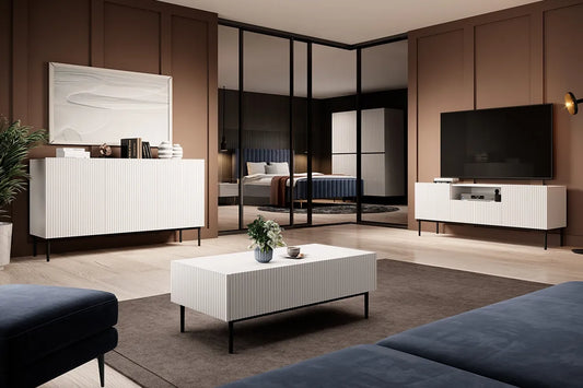 Komoda Nicole frez biały mat czarne