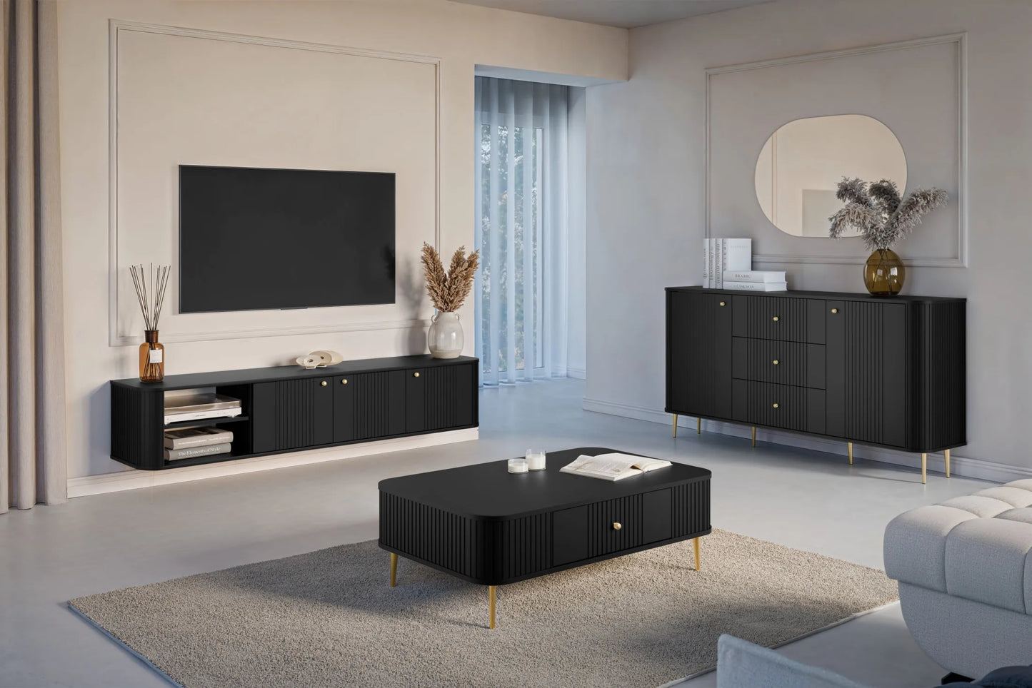 Komoda Vesper 160 czarna złote nogi