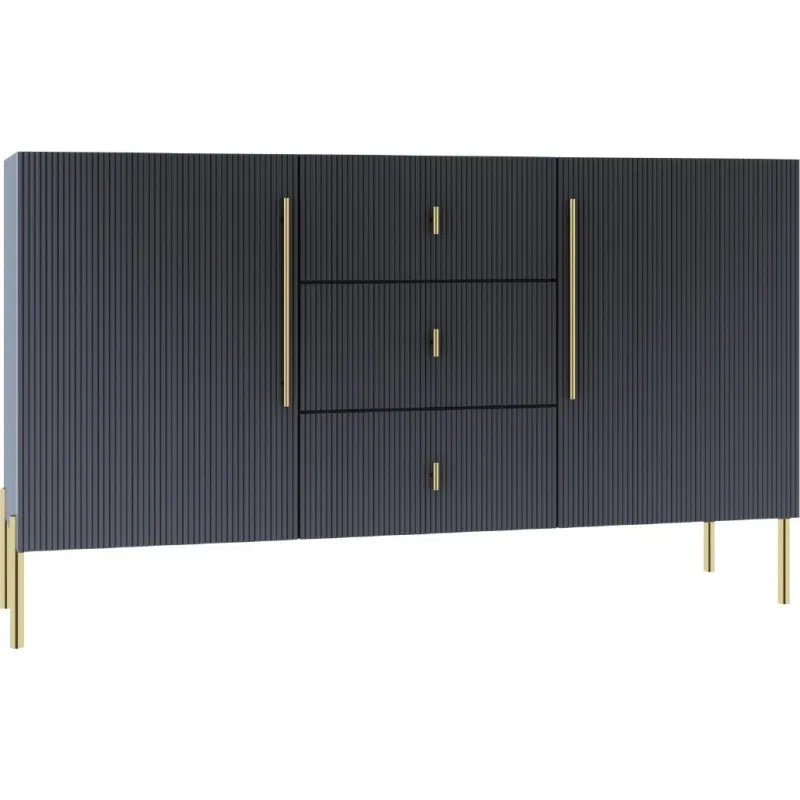 Komoda Sersey szuflady czarny mat złoto frezowana MDF