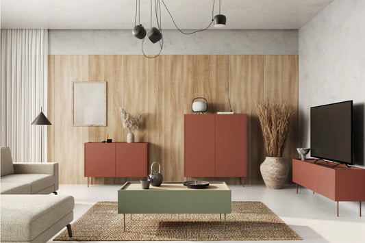 Kredens Desin ceramic red czerwień dąb