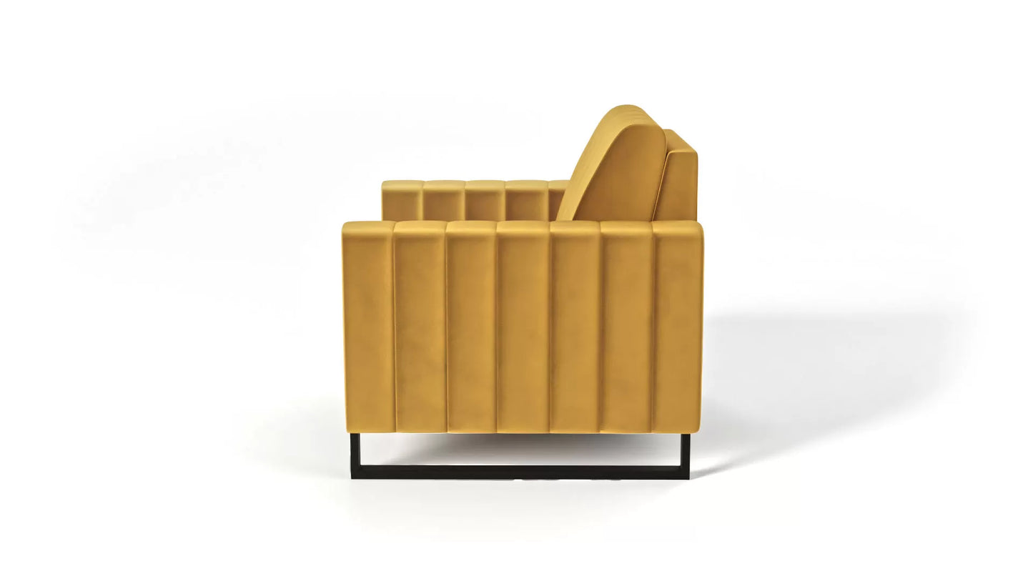 Fotel LOFT velvet musztardowy czarne nogi metal