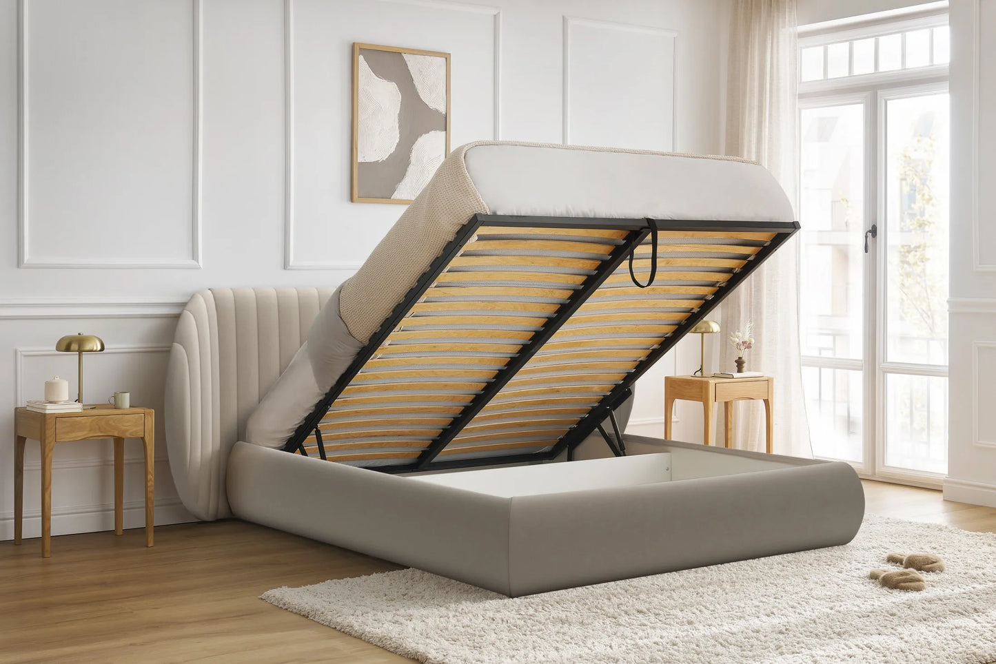 Łóżko Galin z pojemnikiem 160x200 welur beżowe