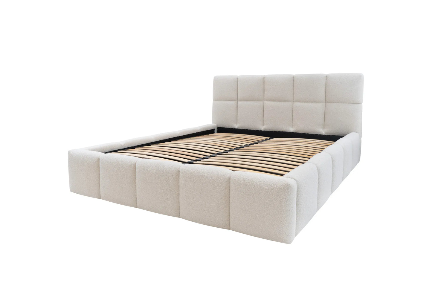 Łóżko Fluff Bed boucle pikowane tapicerowane pojemnik