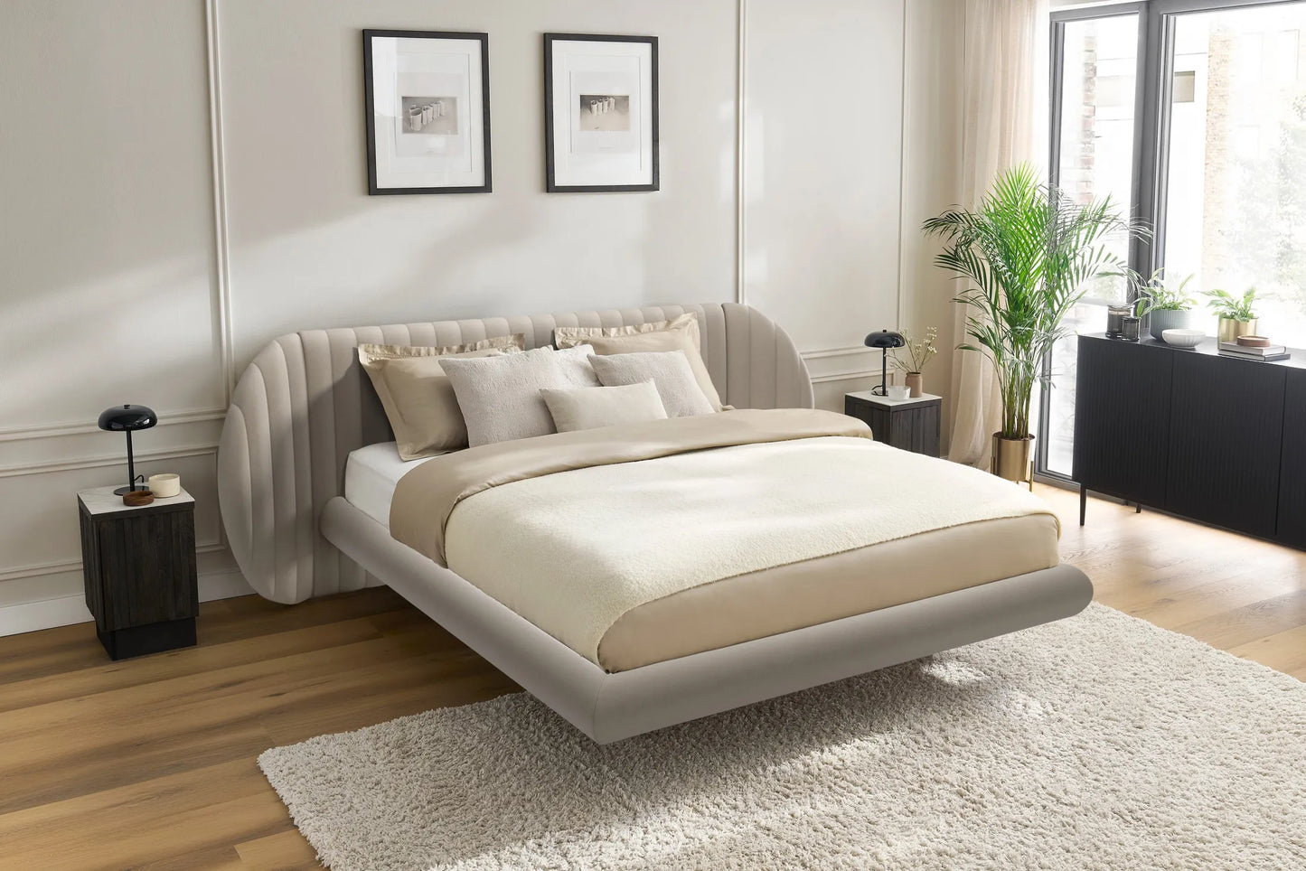 Łóżko Galin lewitujące 160x200 welur beżowe