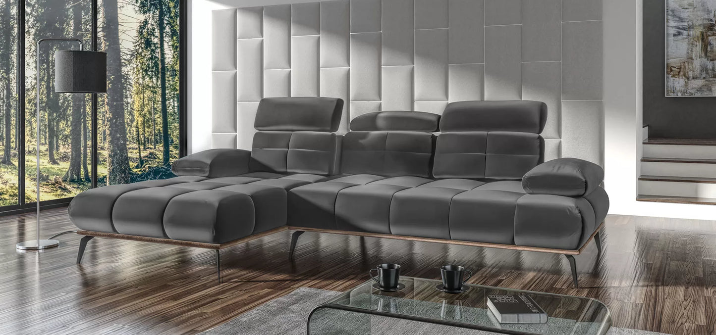 Narożnik Magnum ciemnoszary lewy welur ruchome oparcie