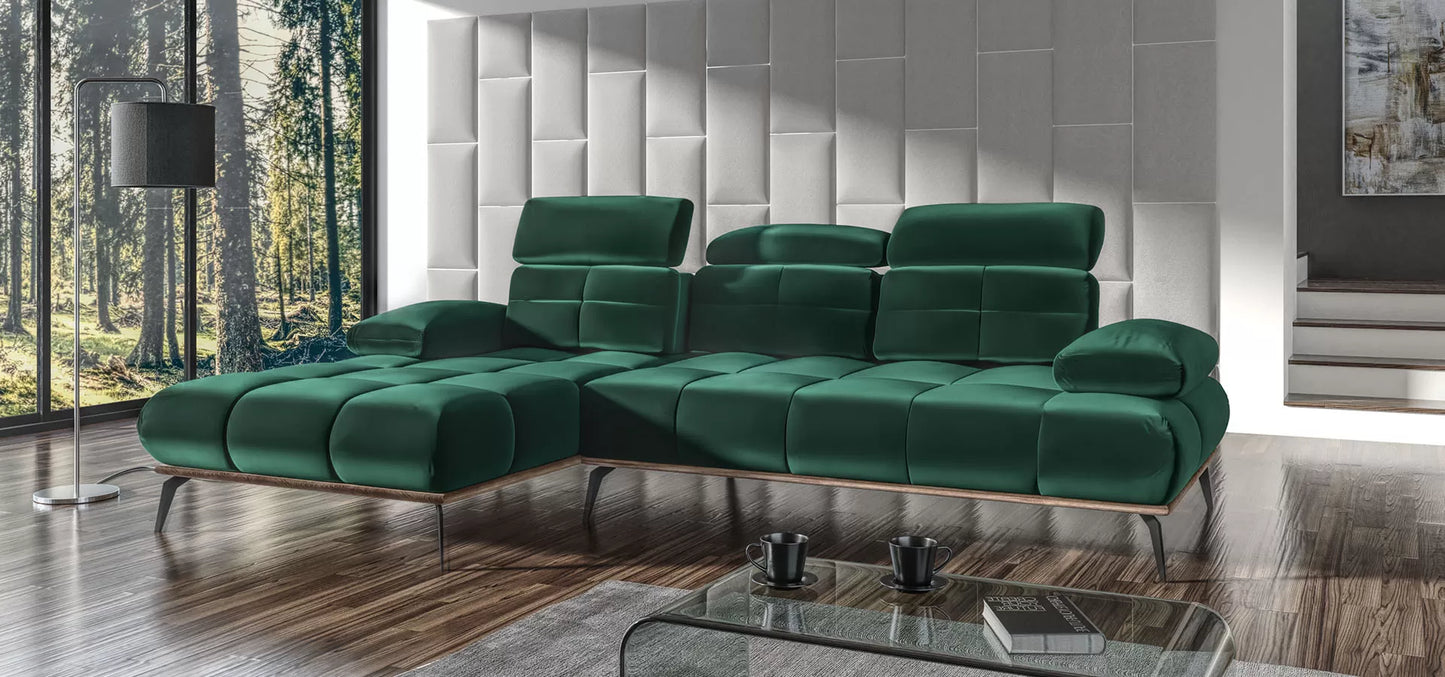 Narożnik Magnum zielony lewy welur ruchome oparcie