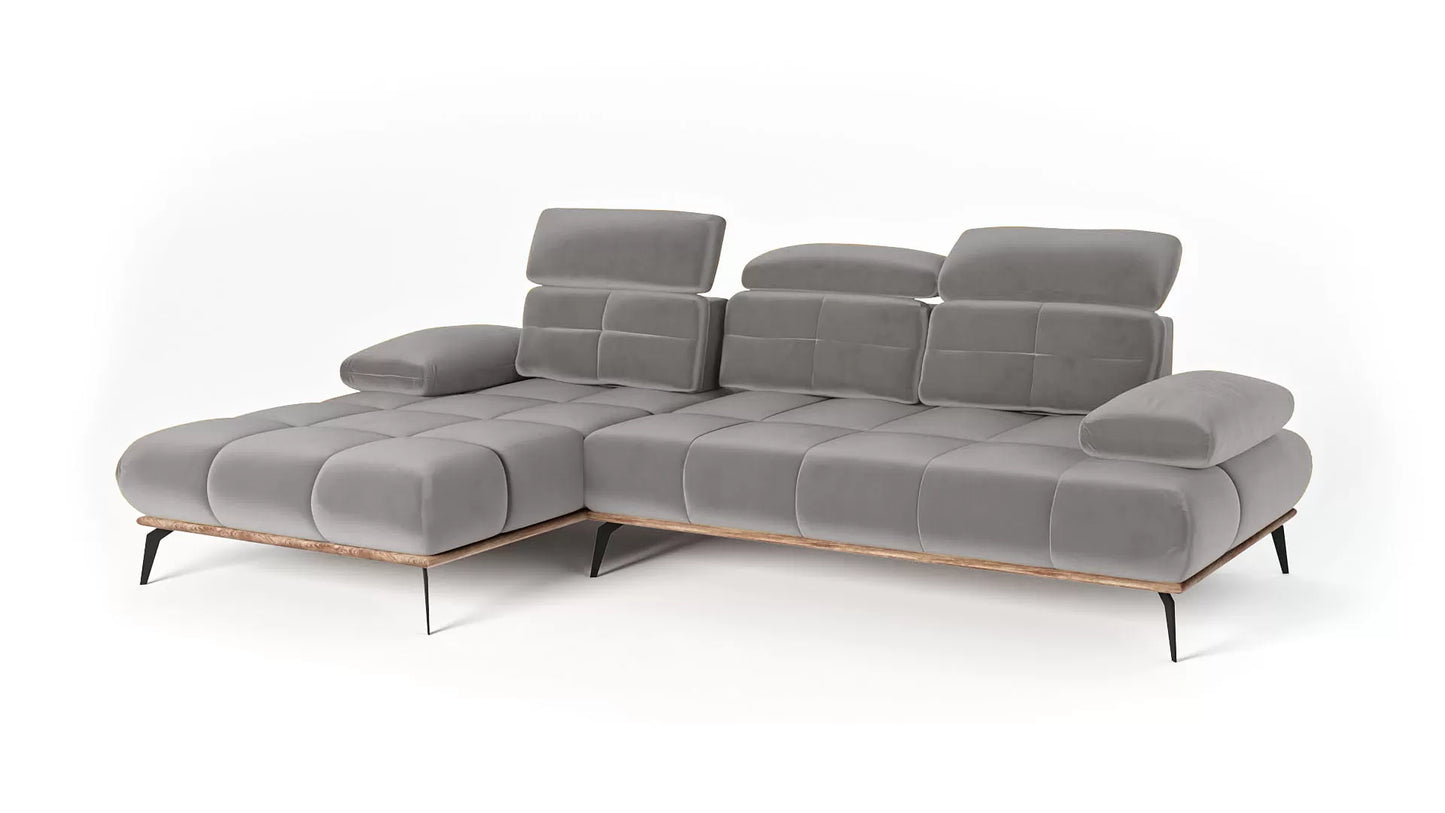 Narożnik Magnum szary welur lewy ruchome oparcie