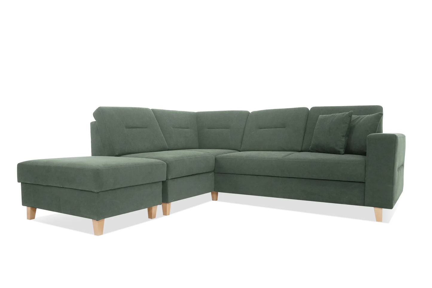 Narożnik Safiro prawy oliwkowy lewy rozkładany z pufą