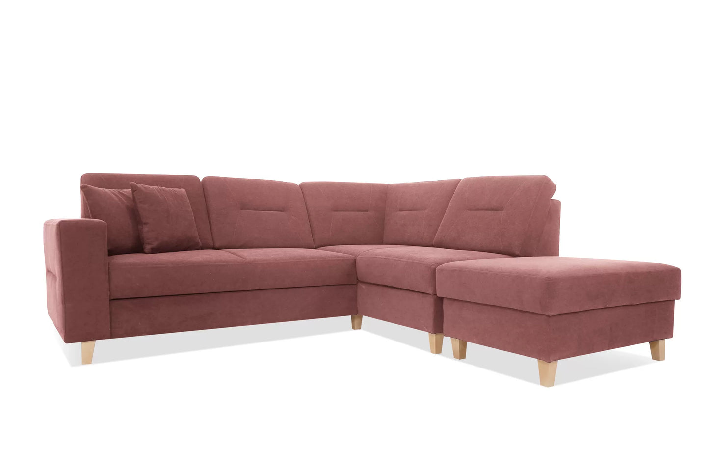 Narożnik Safiro róż rozkładany z pufą