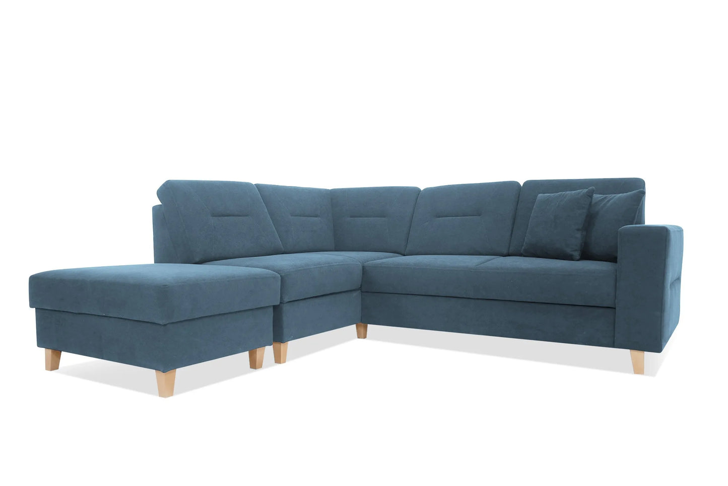 Narożnik Safiro lewy rozkładany z pufą błękitny