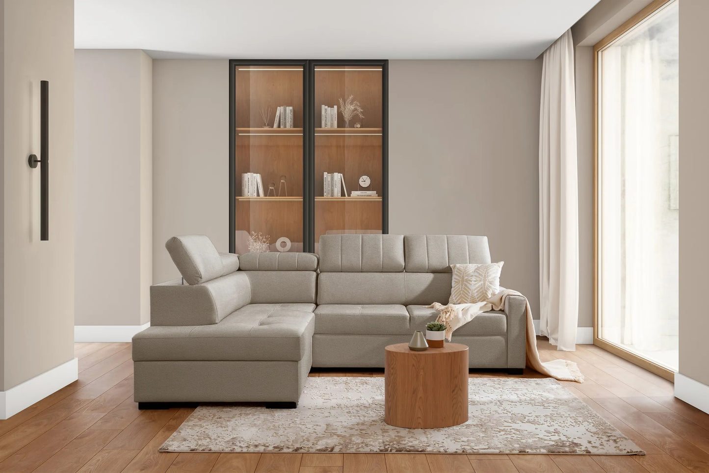 Narożnik Taremo z funkcją spania beżowy lewy