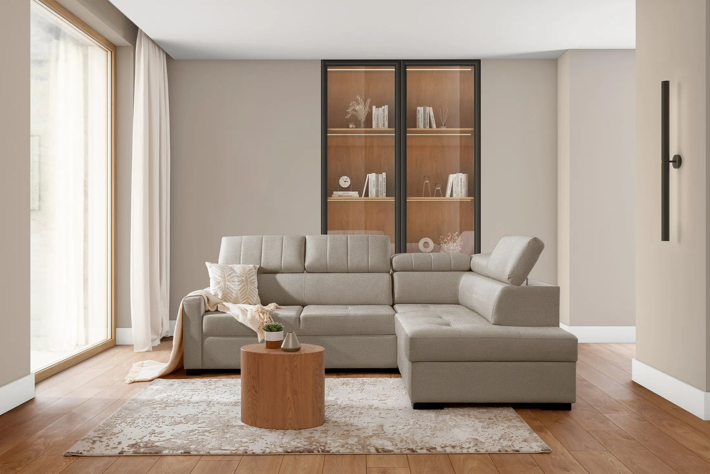 Narożnik Taremo z funkcją spania prawostronny beżowy