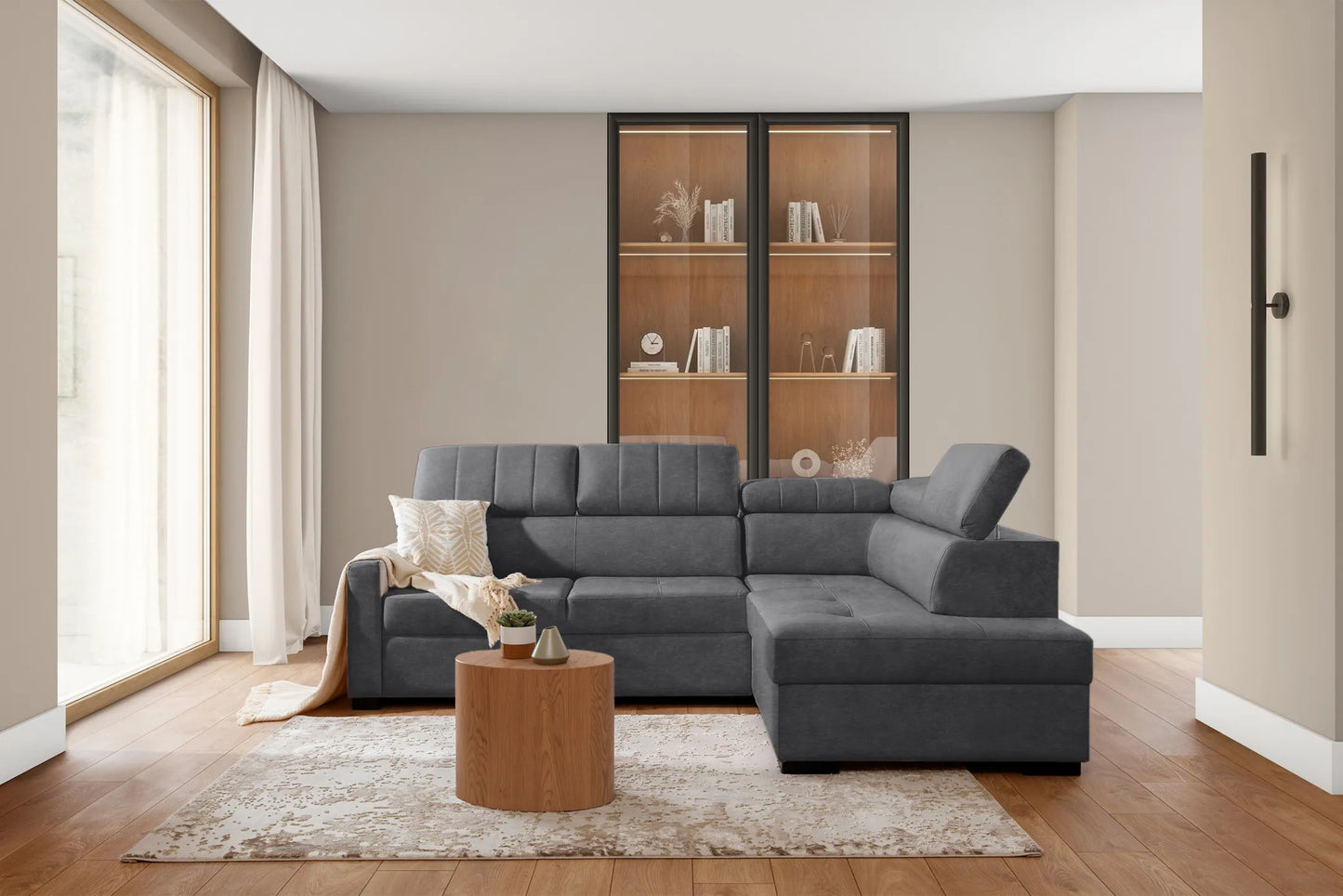 Narożnik Taremo z funkcją spania prawostronny szary