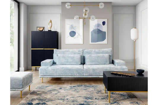 Sofa Nicole szenil błękitna złote nogi