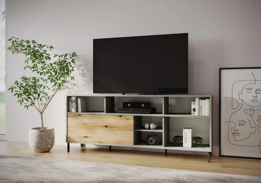 Szafka RTV Pozzi wysoka nóżki metalowe szarozielona