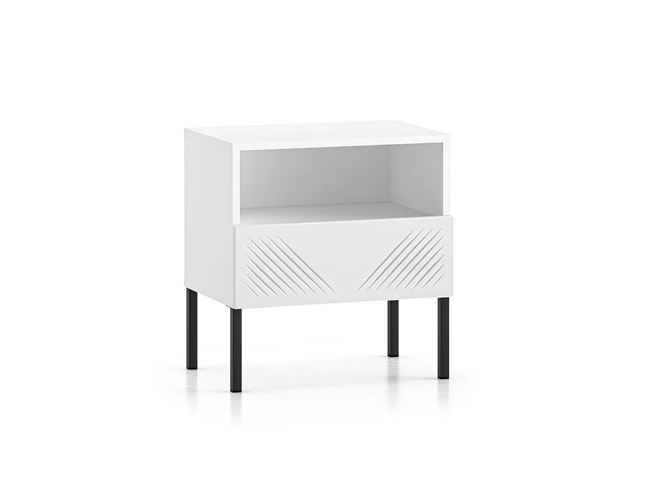 Szafka nocna Clearing biały mat nózki metalowe czarne