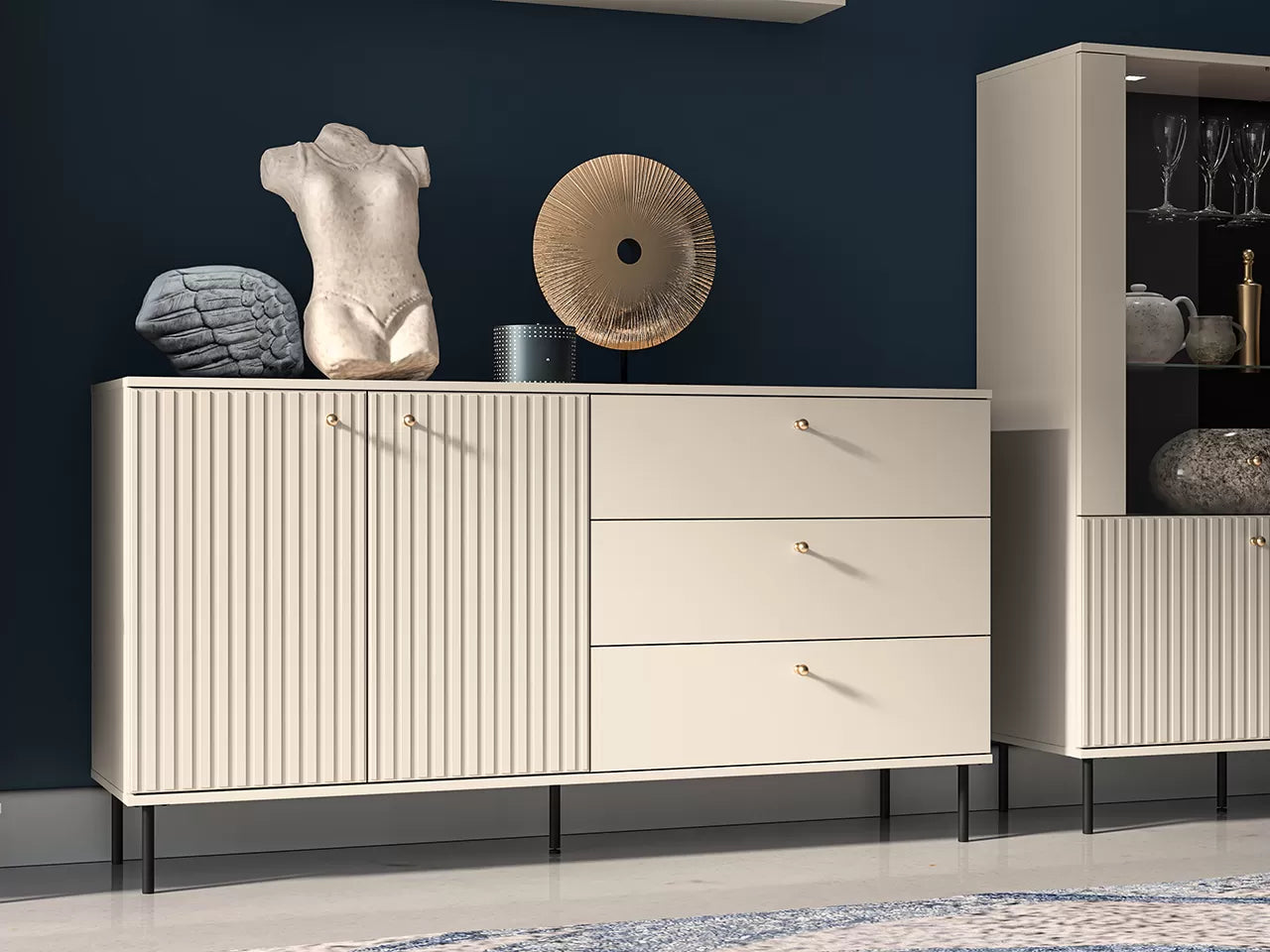 Komoda Sophie duża nowoczesna lamele cashmere