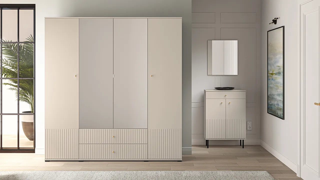 Szafa Sophie czterodrzwiowa nowoczesna kaszmir lustro