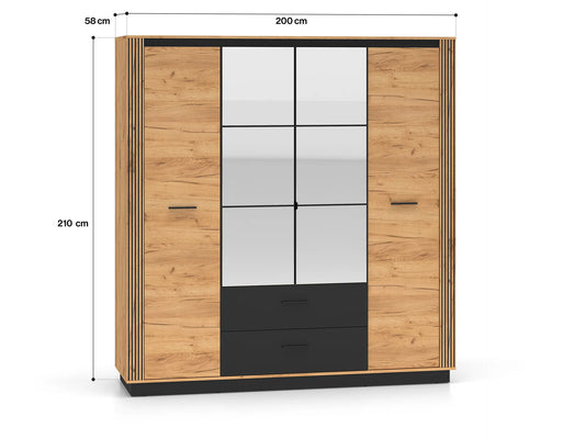 Szafa Urso czterodrzwiowa lustro dąb craft