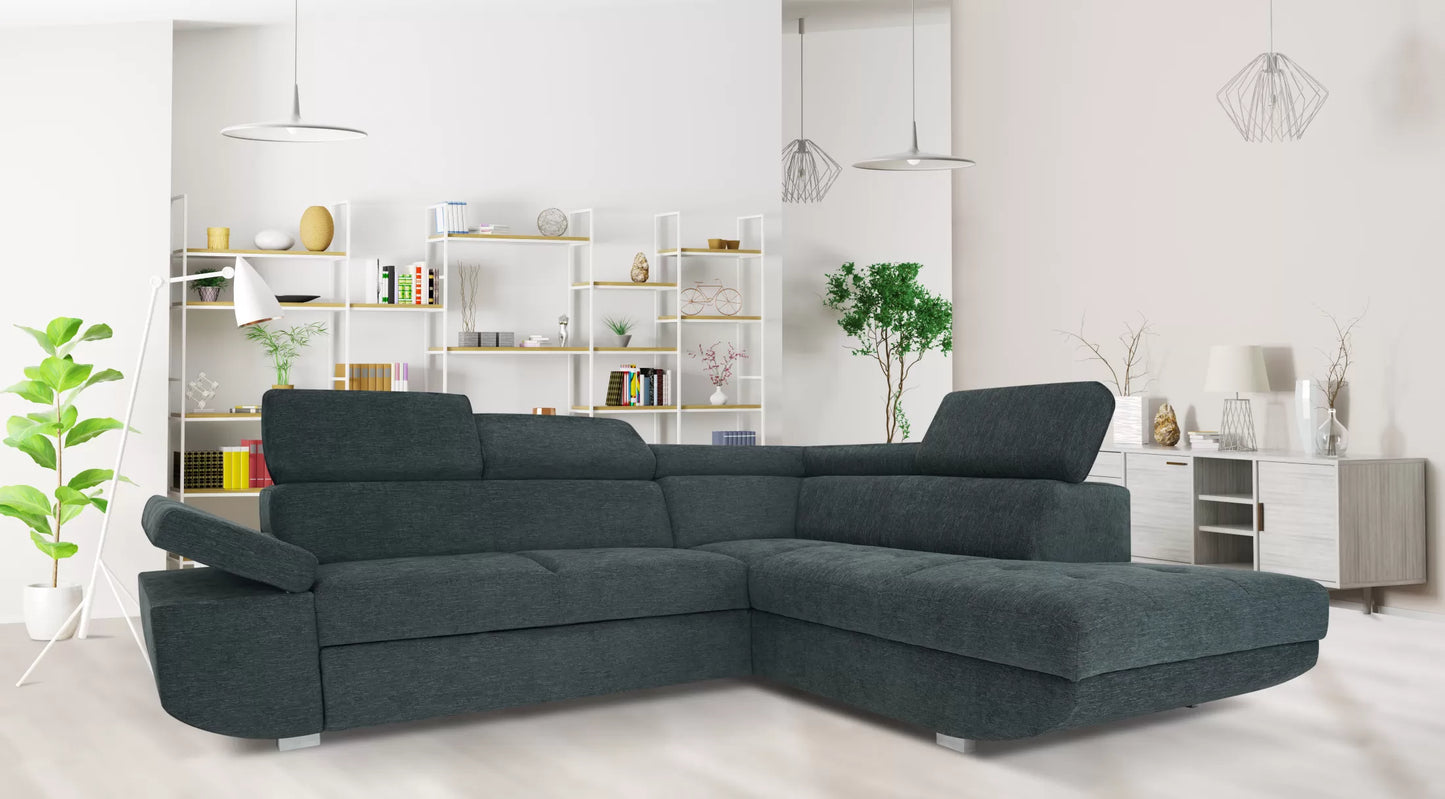 Narożnik Muso lewy duży ruchome zagłówki szary