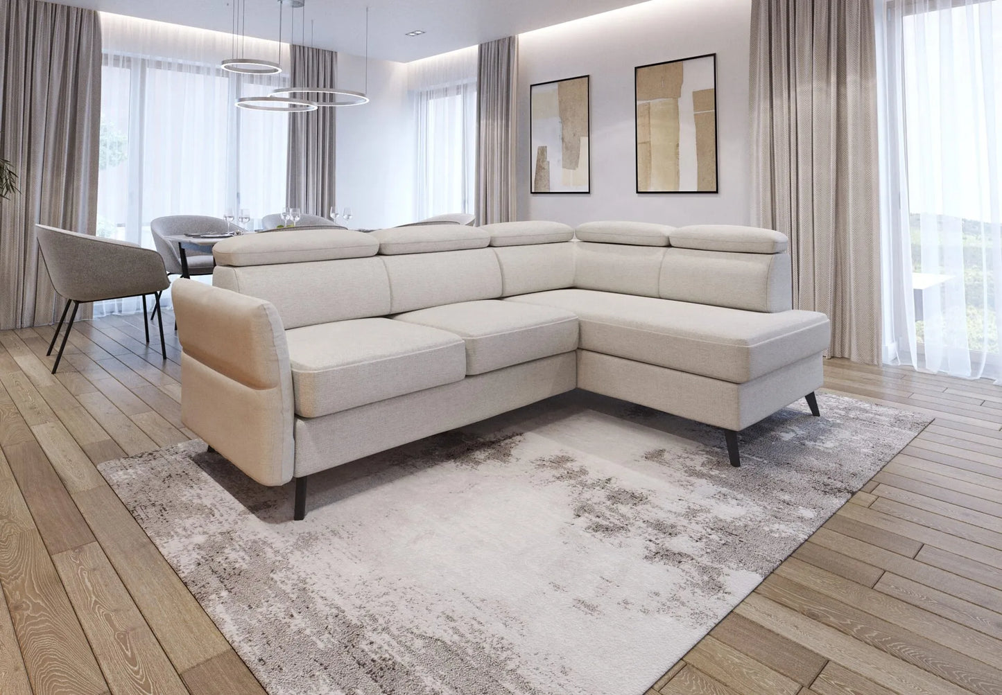 Narożnik Vicenza beżowy prawy ruchome zagłówki