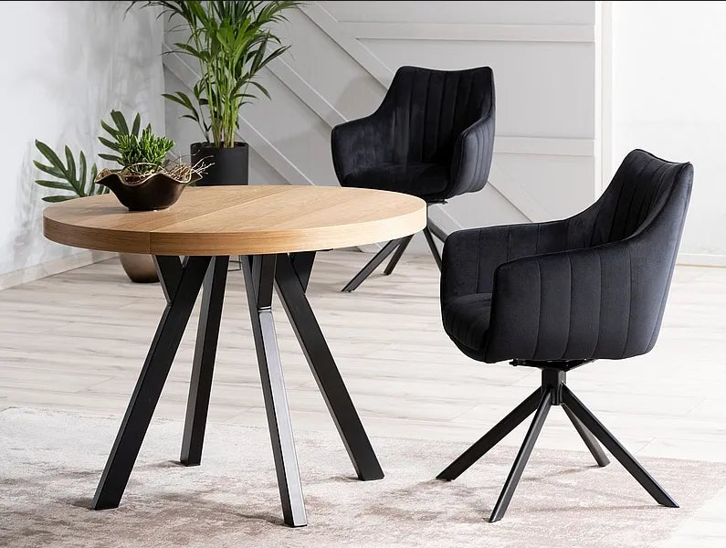 Stół Elliot rozkładany okrągły dąb metalowe nogi