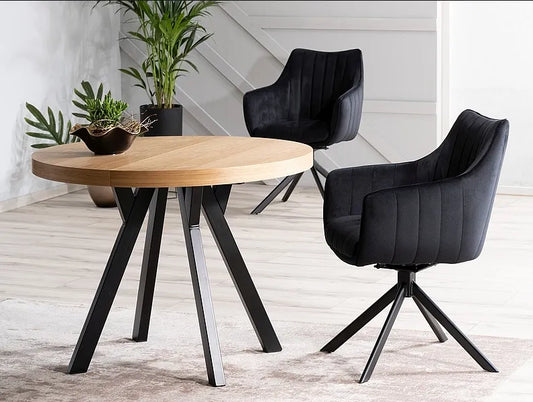 Stół Elliot rozkładany okrągły dąb metalowe nogi