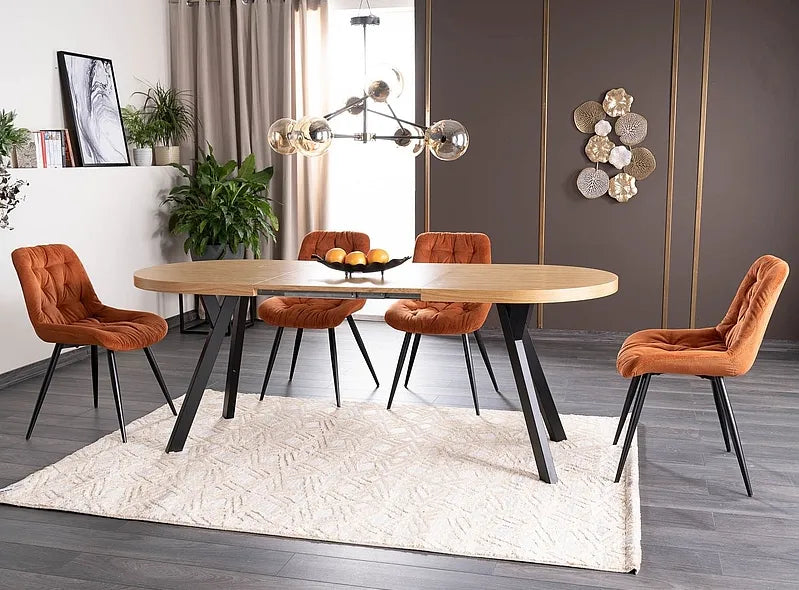 Stół Elliot rozkładany owalny dąb czarne nogi