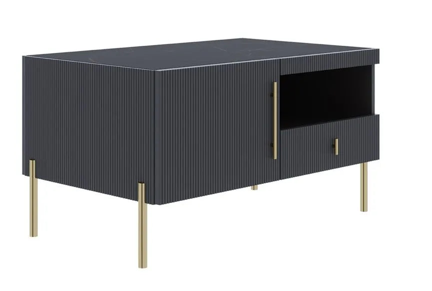 Stolik kawowy Sersey złote nóżki czarna ryfla