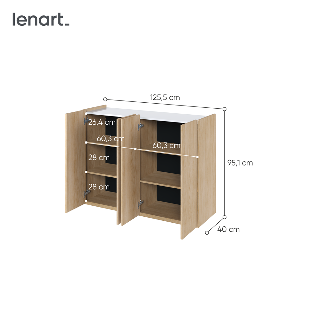 EASY EA-02 - komoda 4d z oświetleniem - dąb scandi/biały połysk