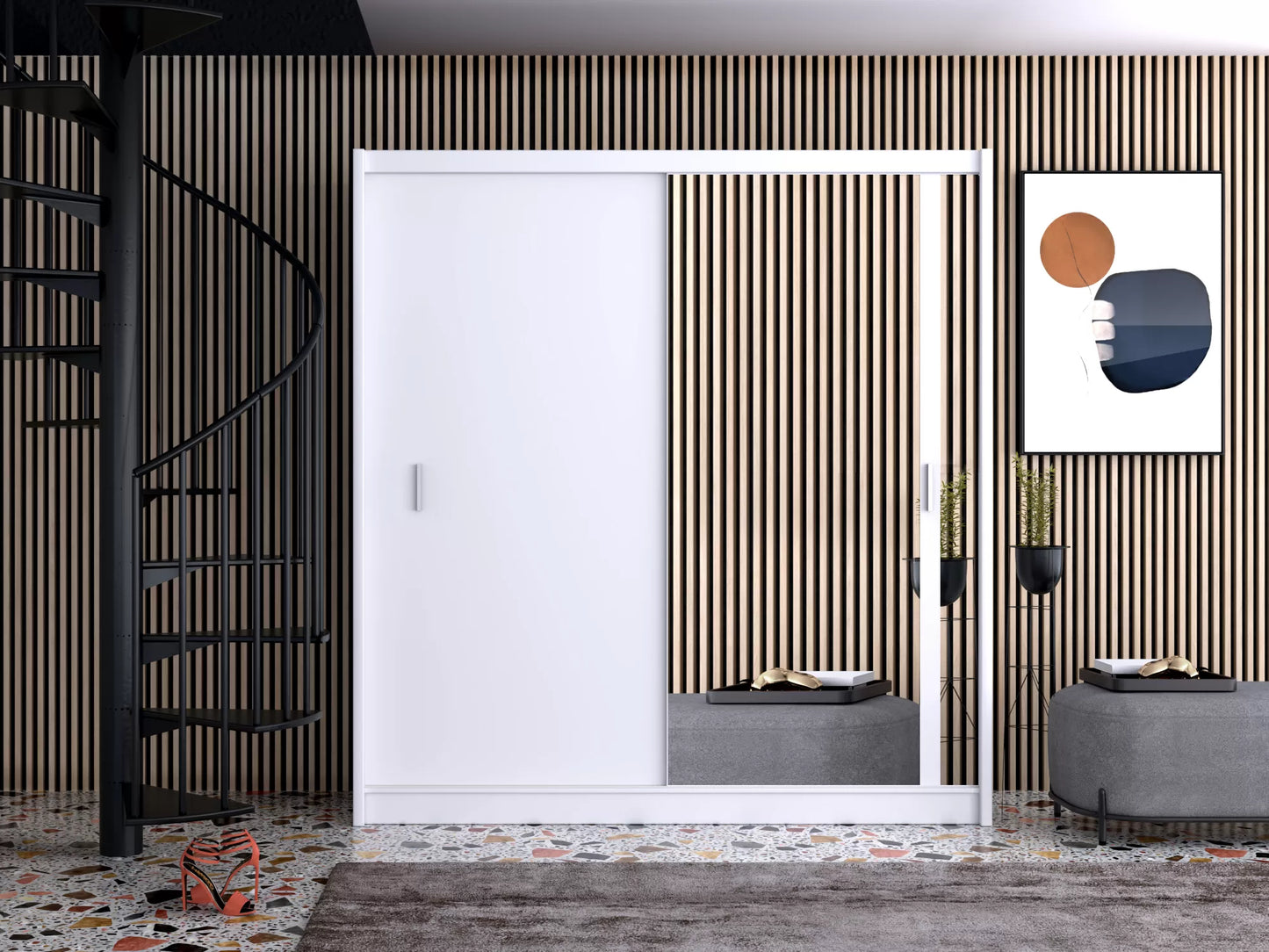 Szafa Solo 203 przesuwna biała lustro