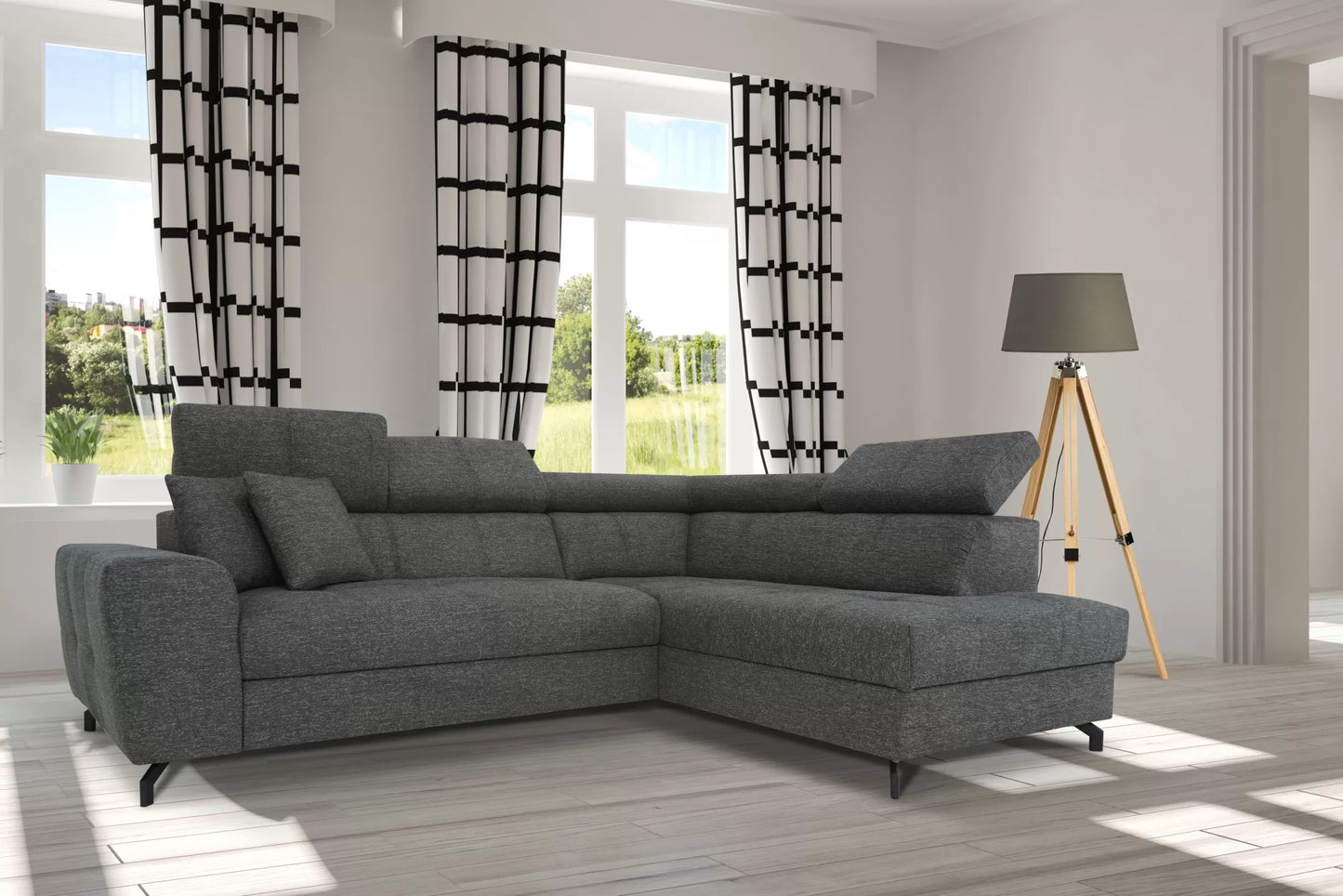 Narożnik Venice prawy ruchome zagłówki szary