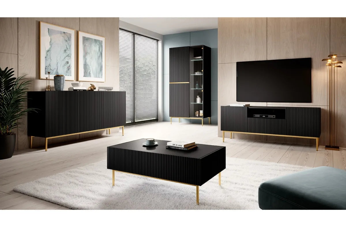 Witryna Nicole czarny mat złote nóżki